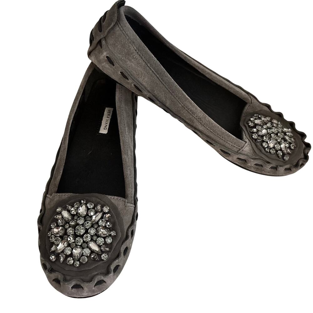 Vera Wang Rhinestone Jeweled Suede Loafers Moccasins Flats Italy Glam Sparkly